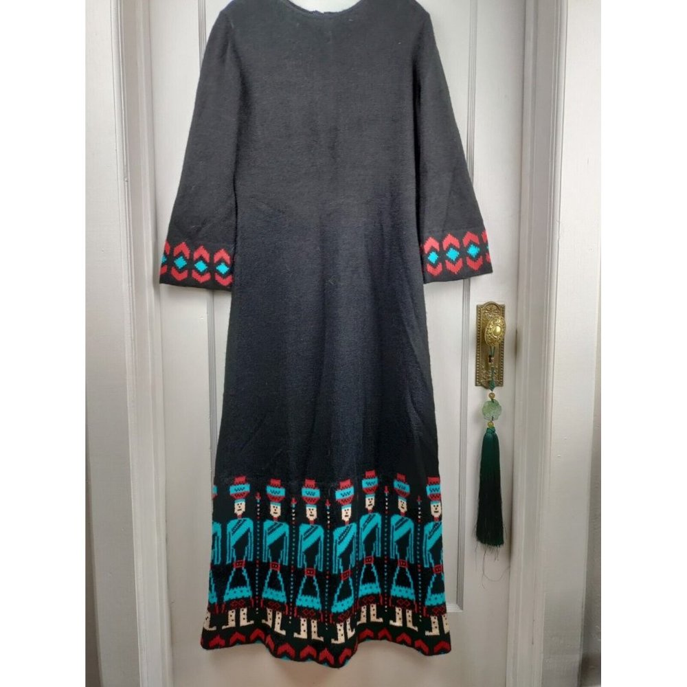 Vintage Mary's Knits Sweater Tribal Maxi Dress Sz Large 44" Chest Dark Black